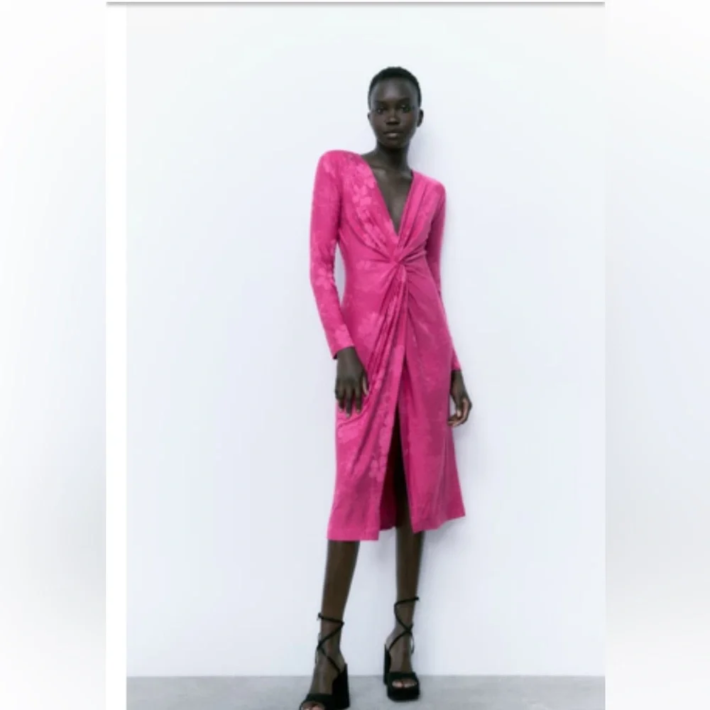 Zara brand new stretchy pink dress long sleeve size small - Picture 4 of 9